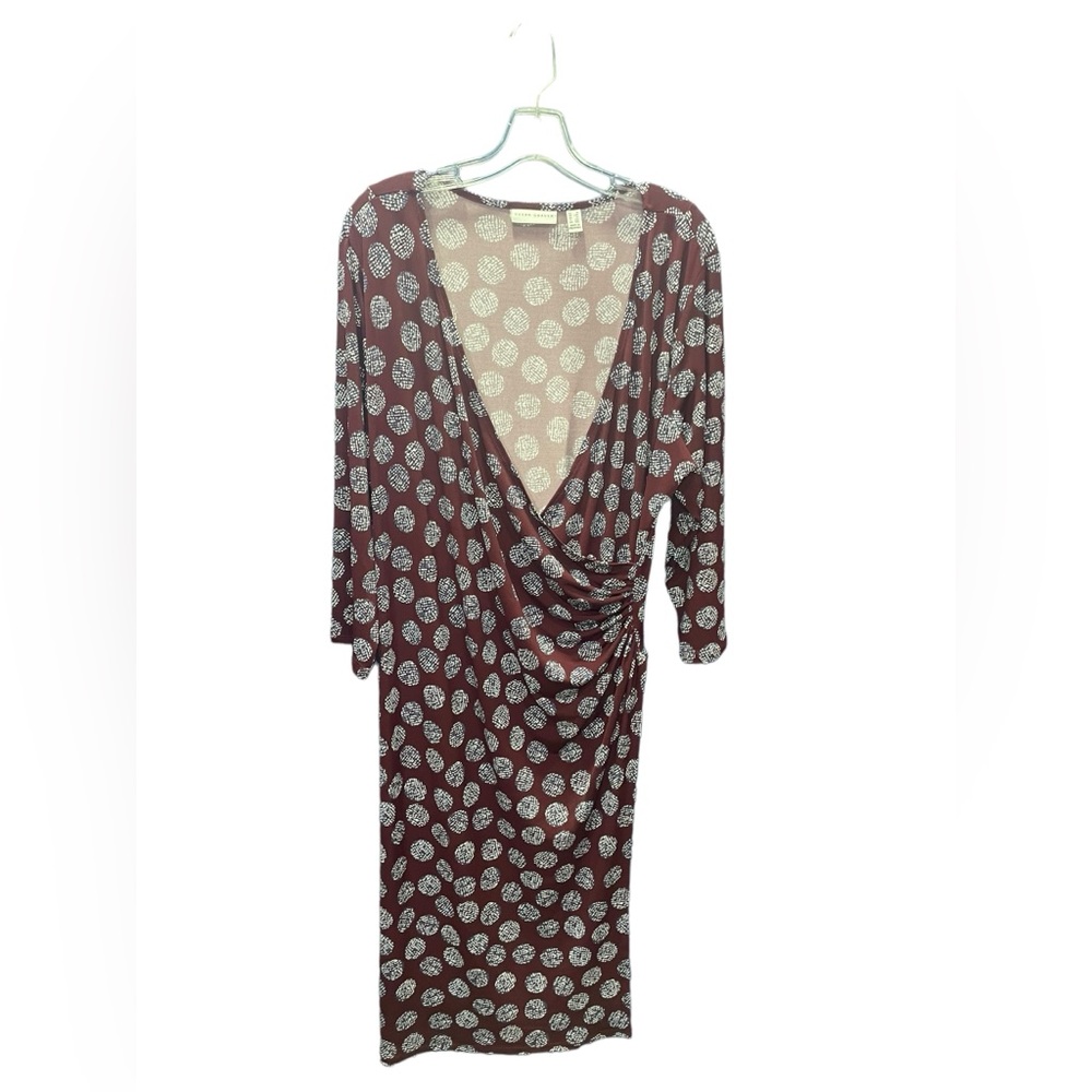 Susan Graver Maroon Polka Dot 3/4 length sleeves Wrap Style Dress